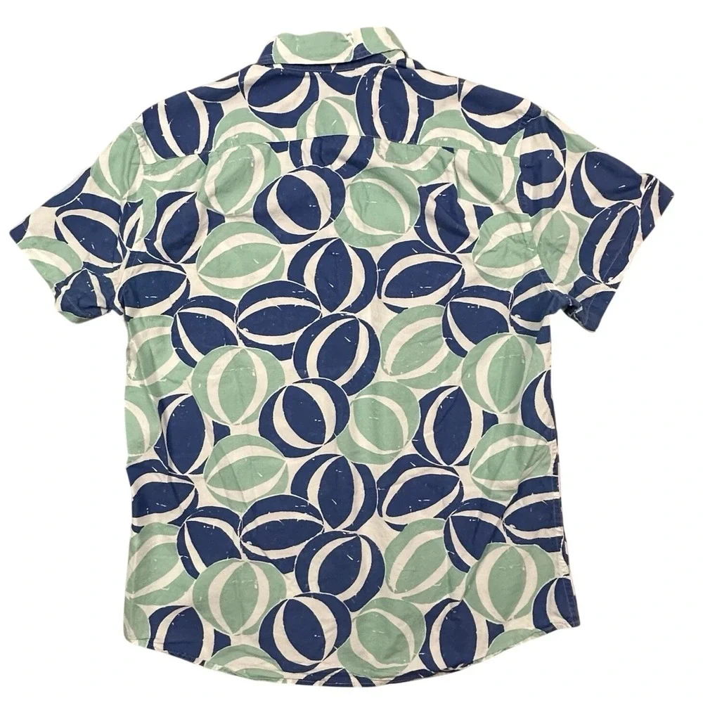 J.Crew Men's M Short Sleeve Shirt Blue Green Geometric Resort Cotton Button Up